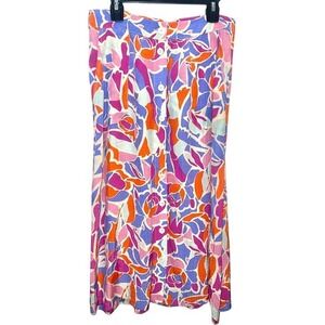 NWT FRNCH Paris XS Floral Print Midi Skirt‎ Pockets Colorful Boho Coastal Retro